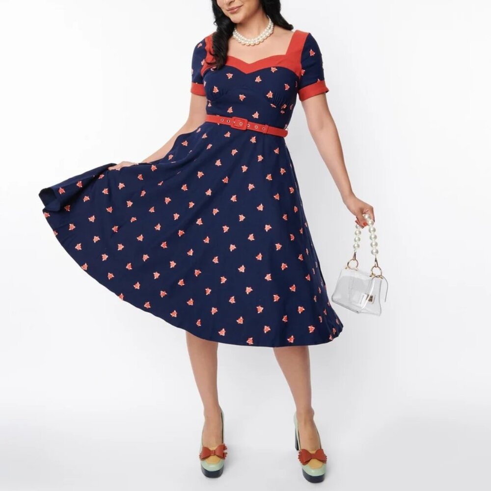 NWT Unique Vintage Swing Dress with Fox print 1950s Retro